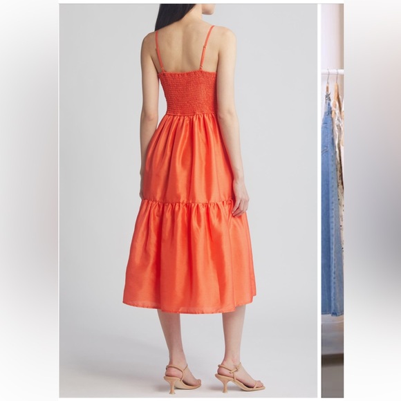 HUTCH Tommy Tiered Sleeveless Organza Midi Dress Orange Simple Cayenne Boho - M - Picture 11 of 11